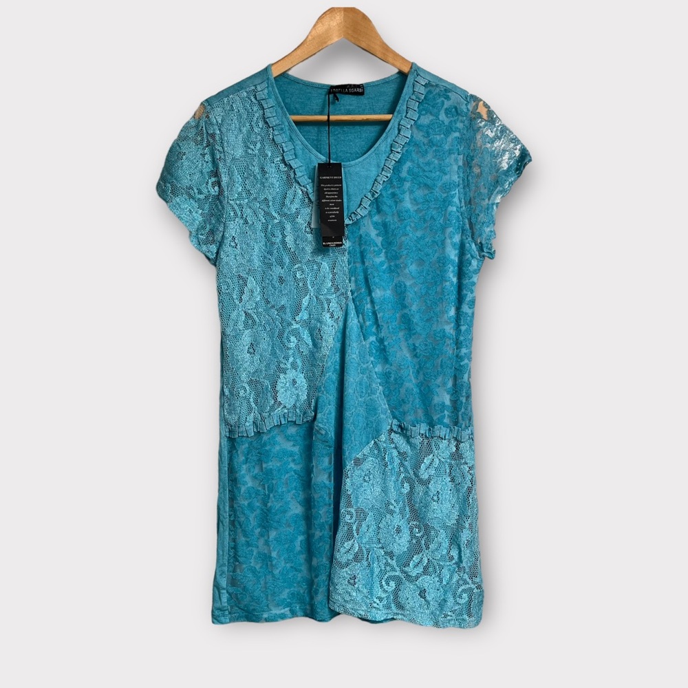 NEW LORELLA SGARBI Garment Dyed Lace Mixed Media Tunic XL